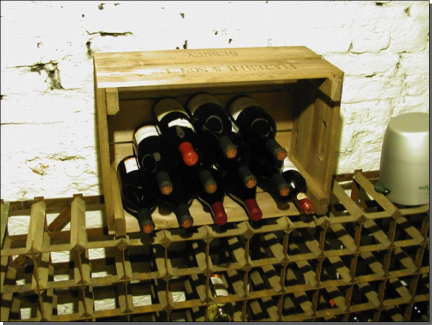 Repro English bushel box in wine cellar

